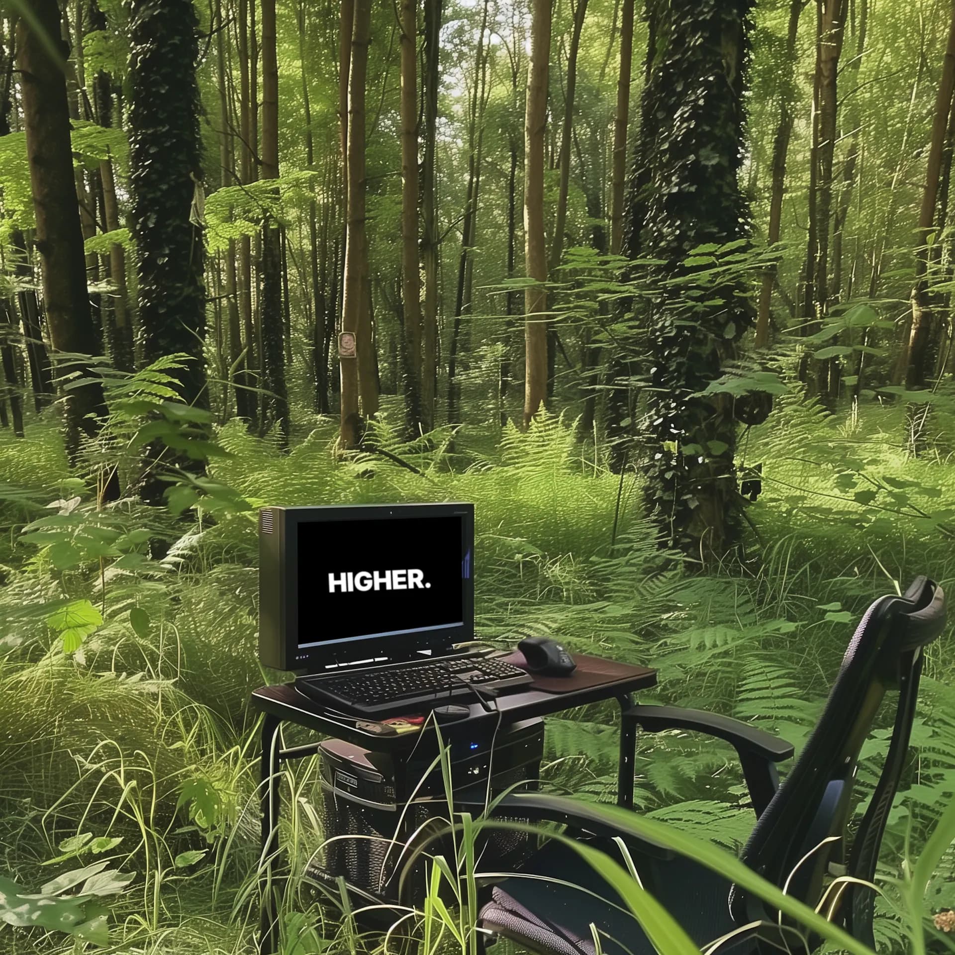 Higher laptop workstation in a forest