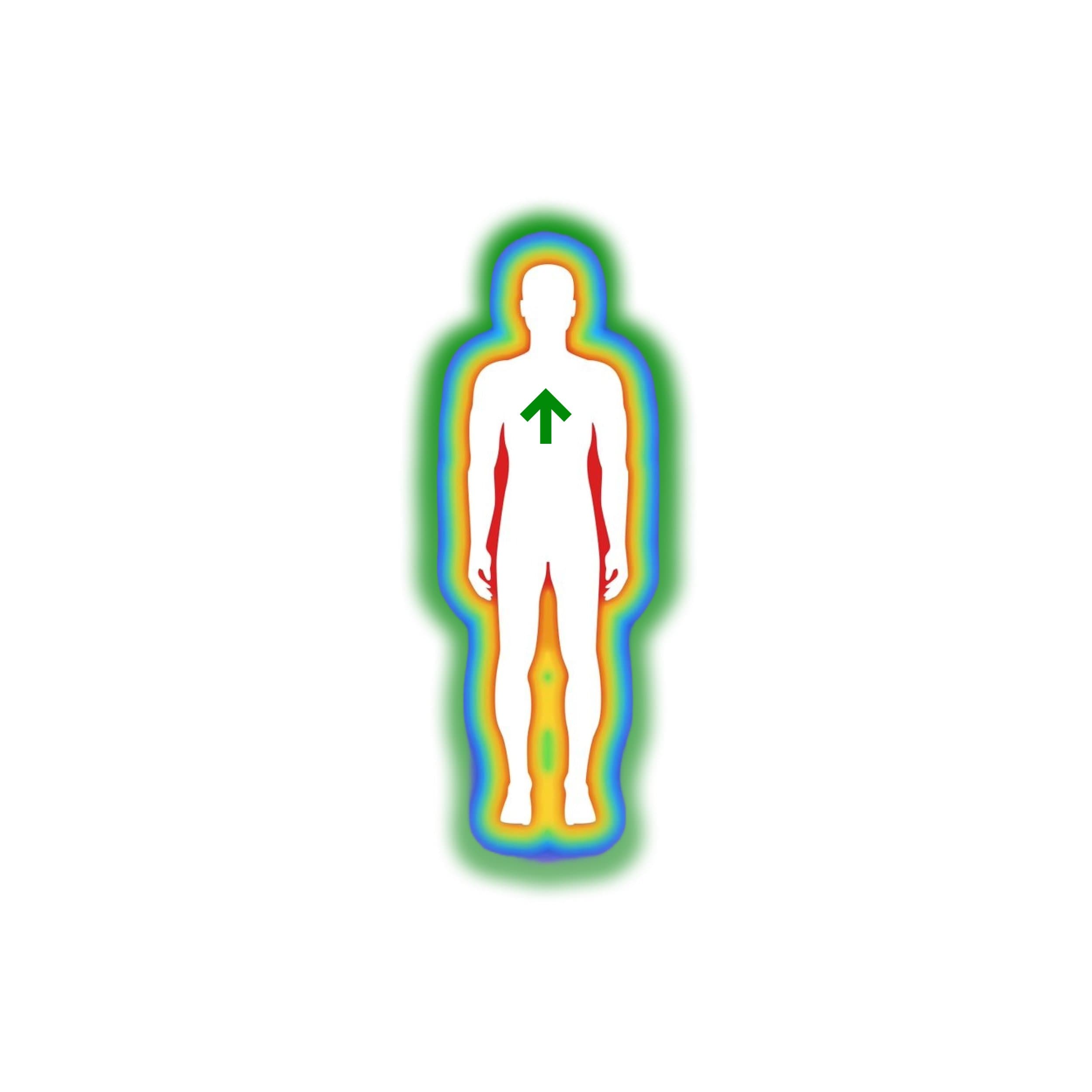 Glowing figure with a Higher arrow